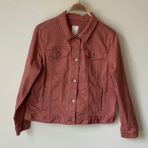 LC LAUREN CONRAD Rose Cotton Jean Jacket w/ Floral Embroidery on Back Women’s XL